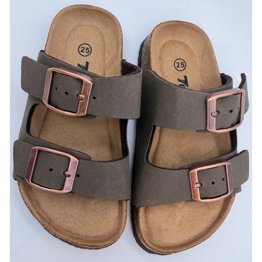 Torotto Double Strap Slide Sandals Brown Cork Copper Buckles | Toddler 25 - Picture 8 of 9